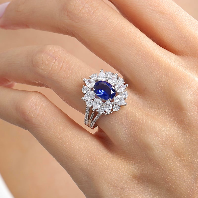 Effective Diamond Paris Işıltısı Sentetik Safir Taşlı Gümüş Yüzük