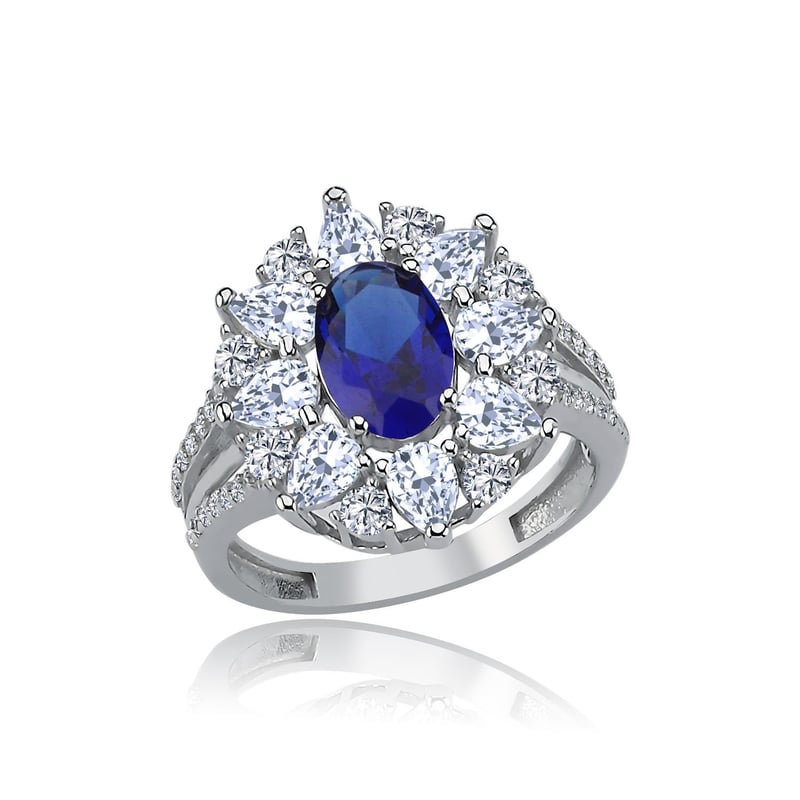 Effective Diamond Paris Işıltısı Sentetik Safir Taşlı Gümüş Yüzük