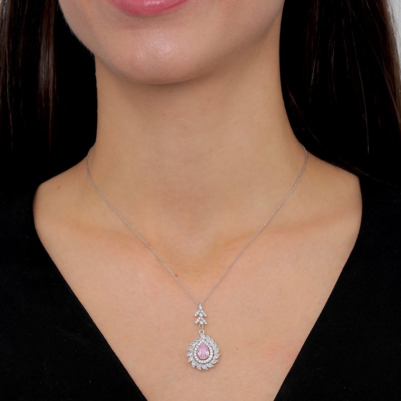 Effective Diamond Pink Taşlı Markiz Serenatı Gümüş Kolye