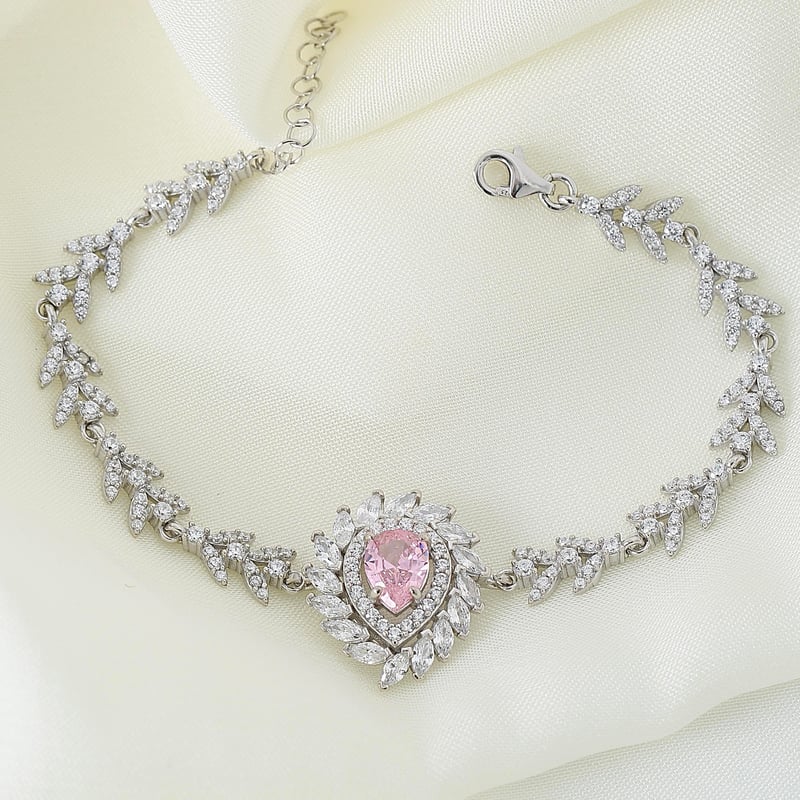 Effective Diamond Pink Taşlı Markiz Serenatı Gümüş Bileklik