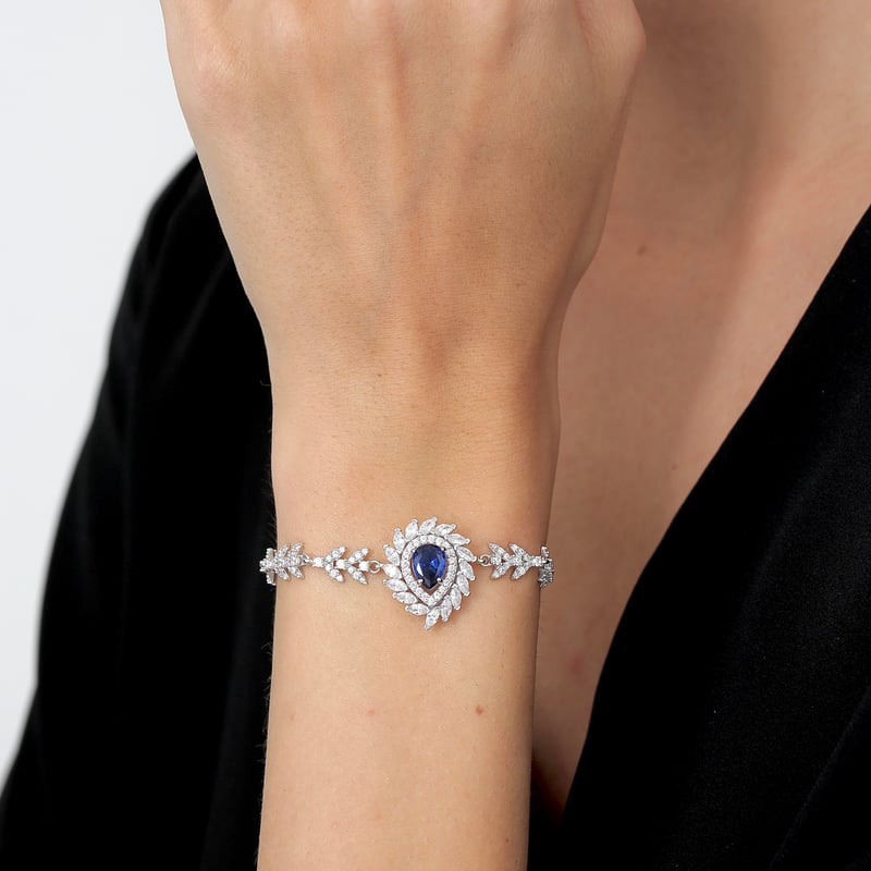 Effective Diamond Sentetik Sentetik Safir Markiz Serenatı Gümüş Bileklik