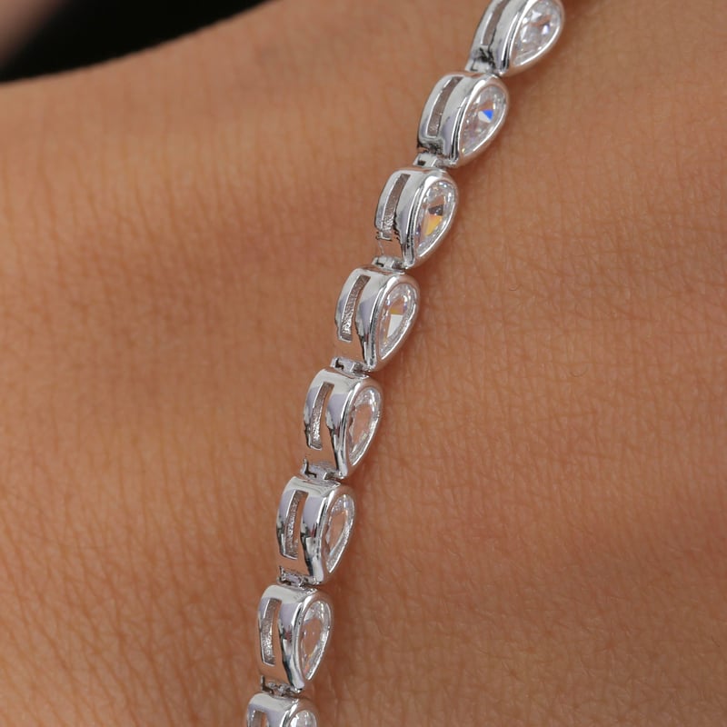 Effective Diamond Sıvama Damla Işıltısı 925 Ayar Gümüş Su Yolu Bileklik