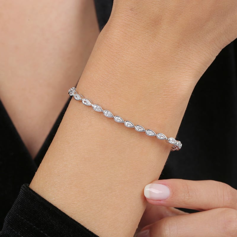 Effective Diamond Sıvama Damla Işıltısı 925 Ayar Gümüş Su Yolu Bileklik