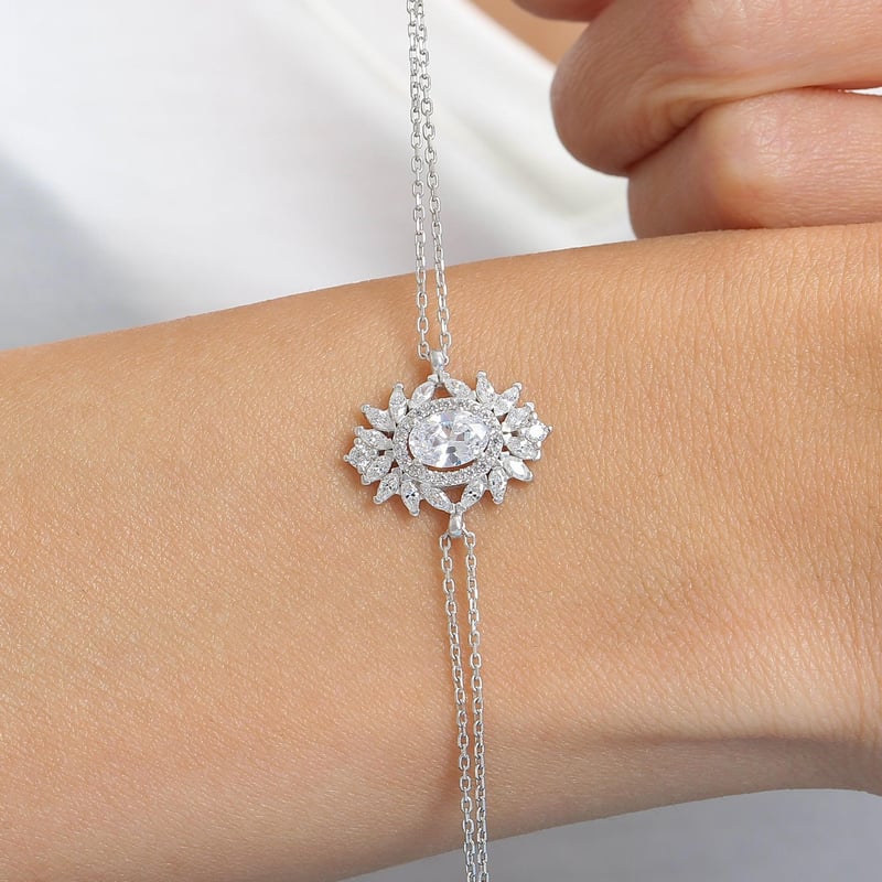 Effective Diamond Venedik Dansı Işıltılı Gümüş Bileklik