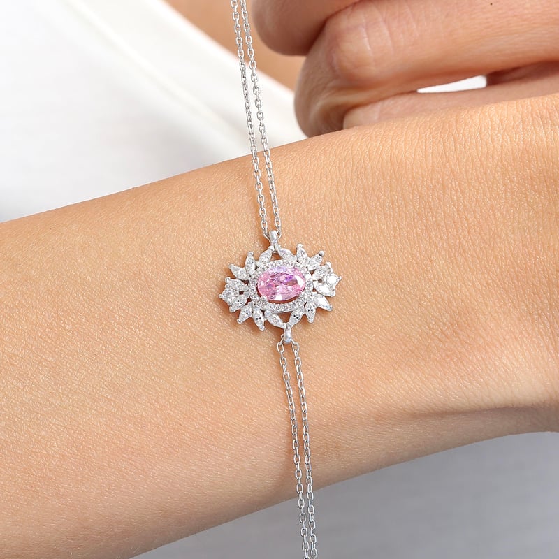 Effective Diamond Venedik Dansı Pink Taşlı Gümüş Bileklik