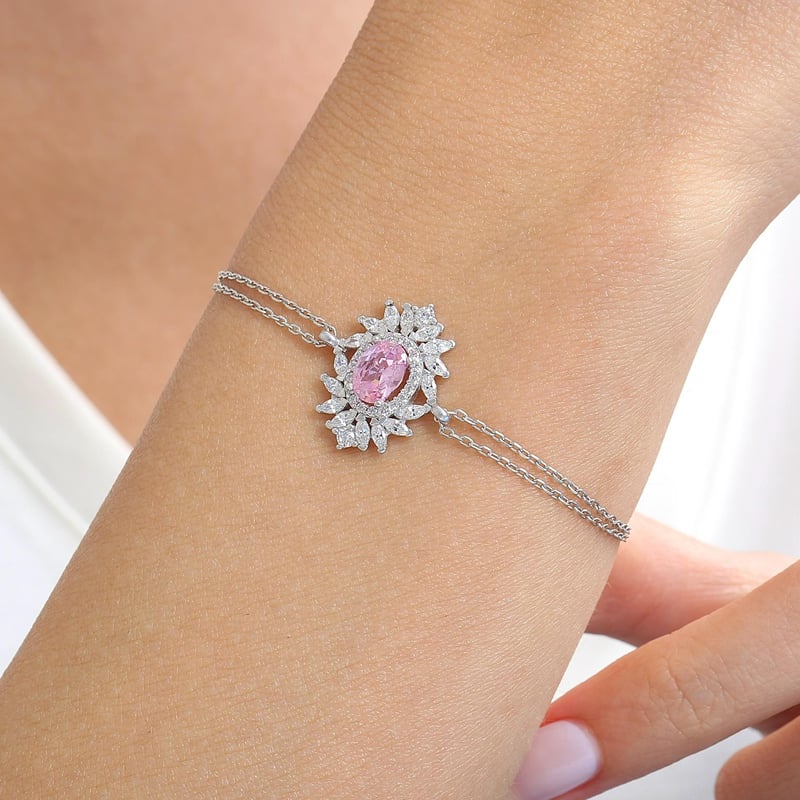 Effective Diamond Venedik Dansı Pink Taşlı Gümüş Bileklik