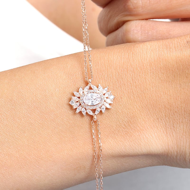 Effective Diamond Venedik Dansı Rose Renk Işıltılı Gümüş Bileklik