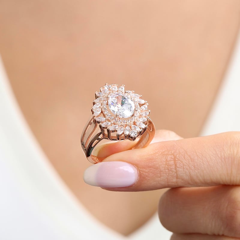 Effective Diamond Venedik Dansı Rose Renk Işıltılı Gümüş Yüzük