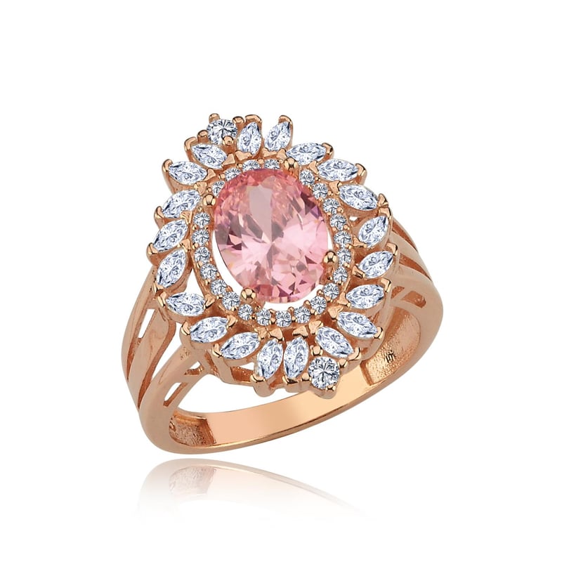 Effective Diamond Venedik Dansı Rose Renk Pink Taşlı Gümüş Yüzük