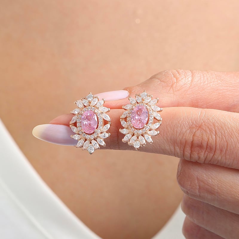 Effective Diamond Venedik Dansı Rose Renk Pink Taşlı Gümüş Küpe