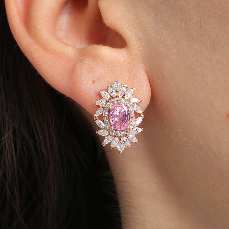 Effective Diamond Venedik Dansı Rose Renk Pink Taşlı Gümüş Küpe