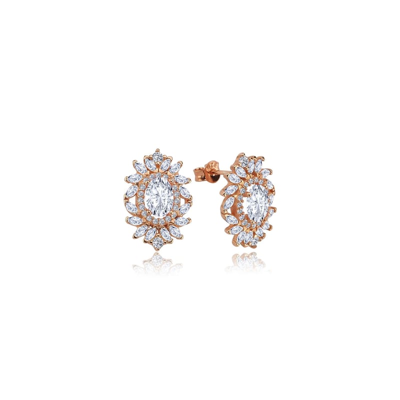 Effective Diamond Venedik Dansı Rose Renk Işıltılı Gümüş Küpe