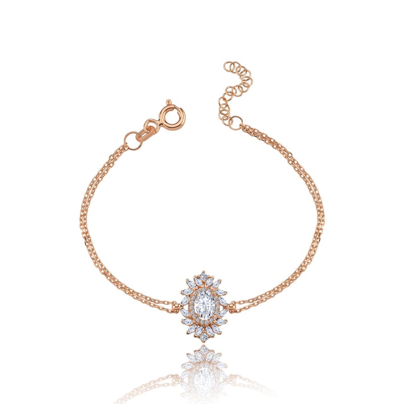 Effective Diamond Venedik Dansı Rose Renk Işıltılı Gümüş Bileklik