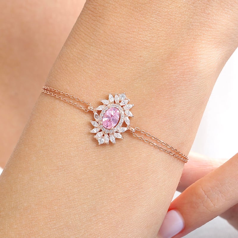 Effective Diamond Venedik Dansı Rose Renk Pink Taşlı Gümüş Bileklik