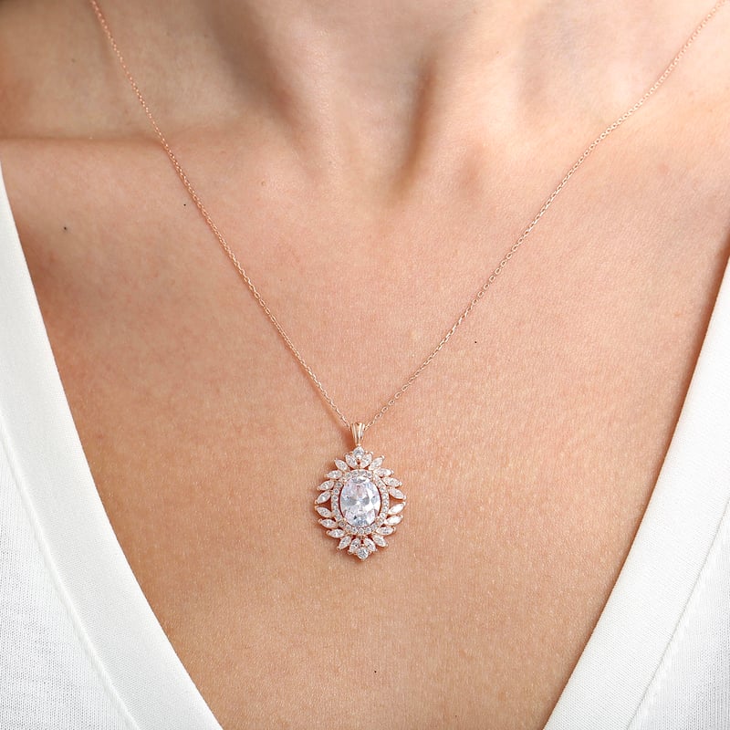 Effective Diamond Venedik Dansı Rose Renk Işıltılı Gümüş Kolye
