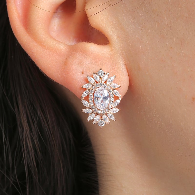 Effective Diamond Venedik Dansı Rose Renk Işıltılı Gümüş Küpe