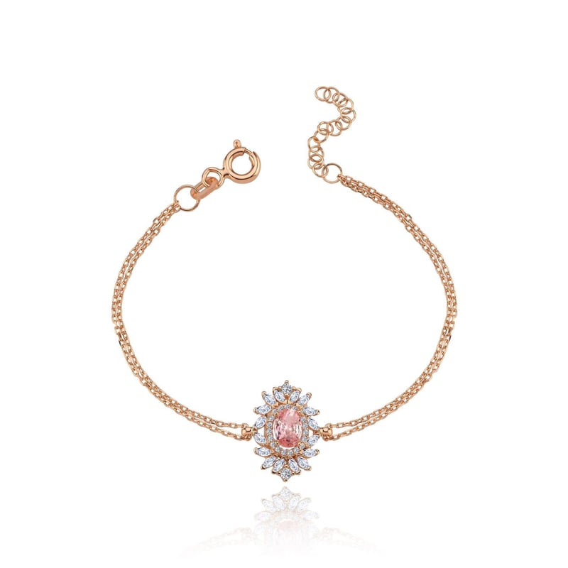 Effective Diamond Venedik Dansı Rose Renk Pink Taşlı Gümüş Bileklik