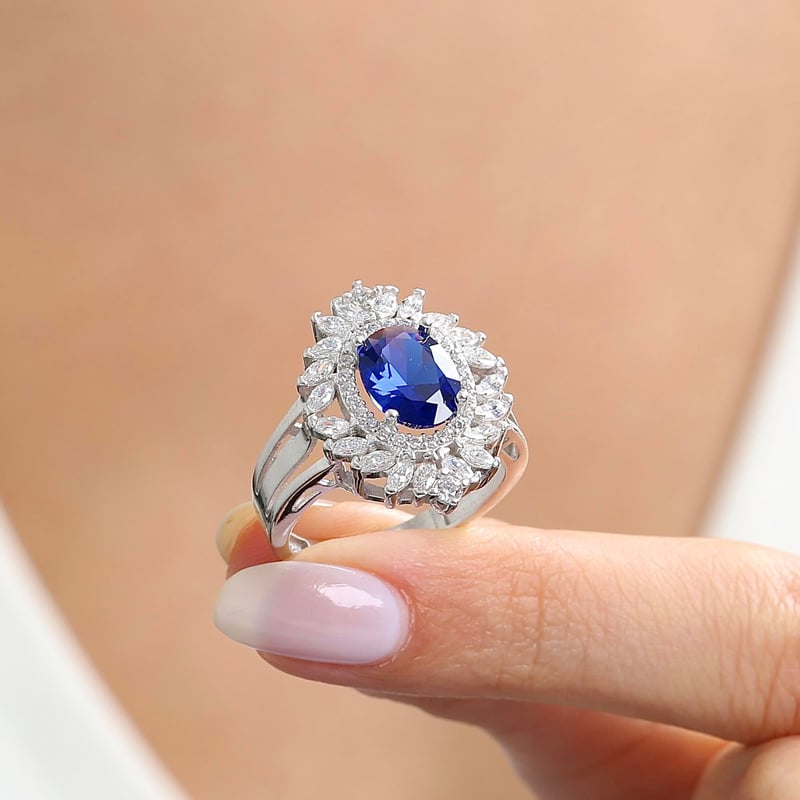 Effective Diamond Venedik Dansı Sentetik Safir Taşlı Gümüş Yüzük
