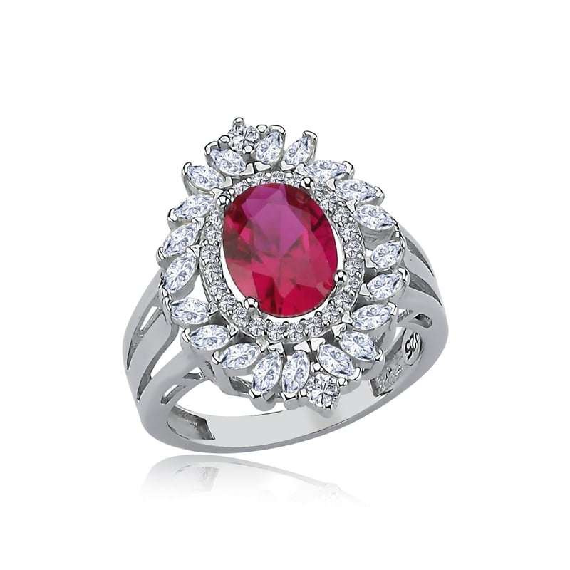 Effective Diamond Venedik Dansı Sentetik Yakut Taşlı Gümüş Yüzük