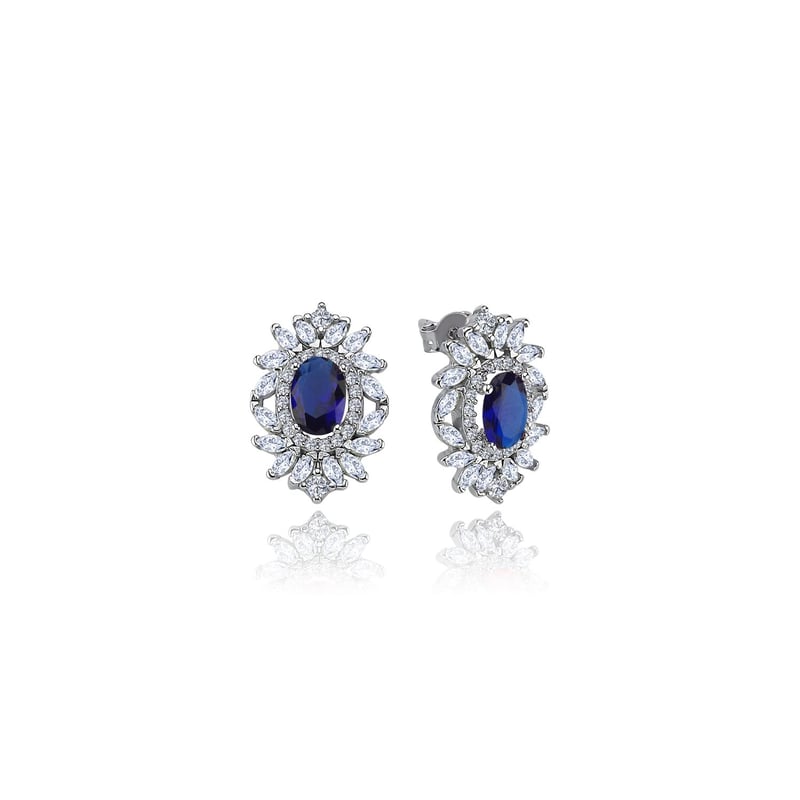Effective Diamond Venedik Dansı Sentetik Safir Taşlı Gümüş Küpe