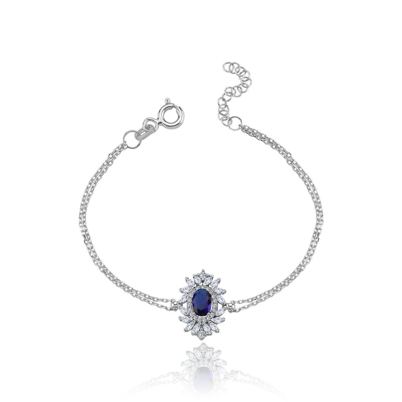 Effective Diamond Venedik Dansı Sentetik Safir Taşlı Gümüş Bileklik