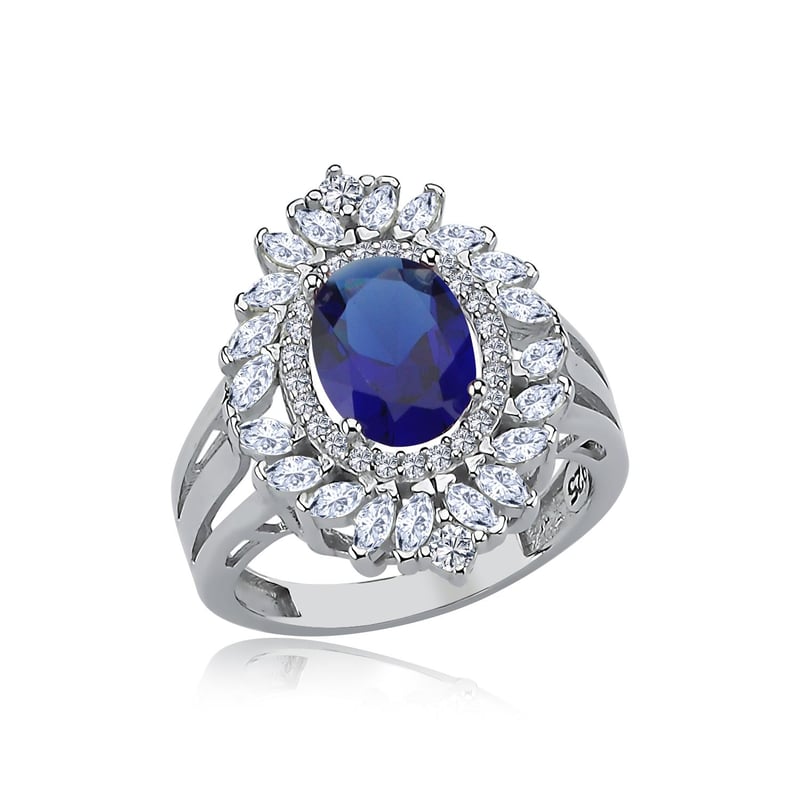 Effective Diamond Venedik Dansı Sentetik Safir Taşlı Gümüş Yüzük