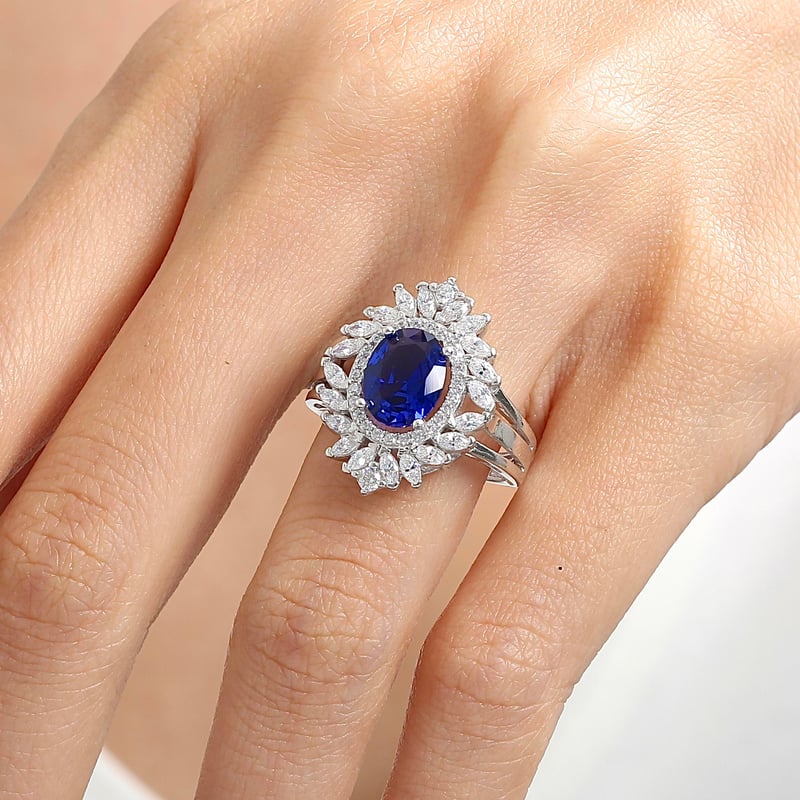 Effective Diamond Venedik Dansı Sentetik Safir Taşlı Gümüş Yüzük