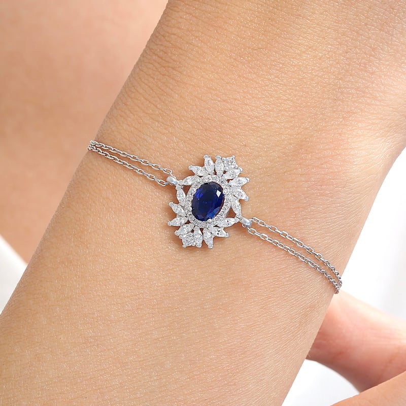 Effective Diamond Venedik Dansı Sentetik Safir Taşlı Gümüş Bileklik