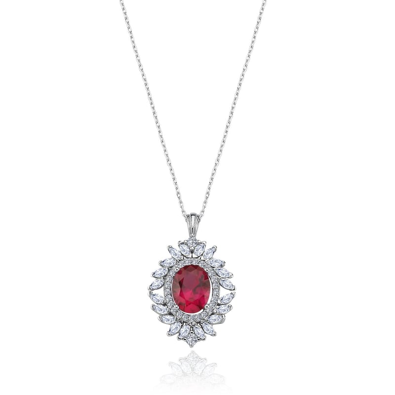 Effective Diamond Venedik Dansı Sentetik Yakut Taşlı Gümüş Kolye