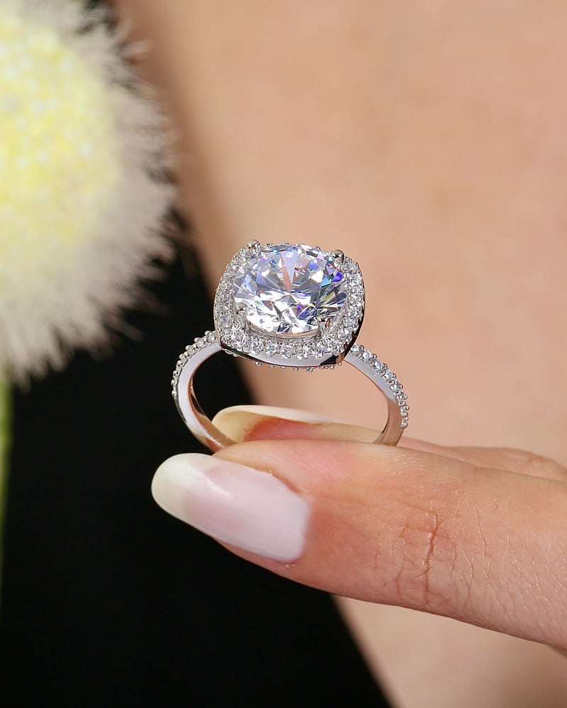 Effective Diamond Yeni 3 Karat Kare Gümüş Yüzük