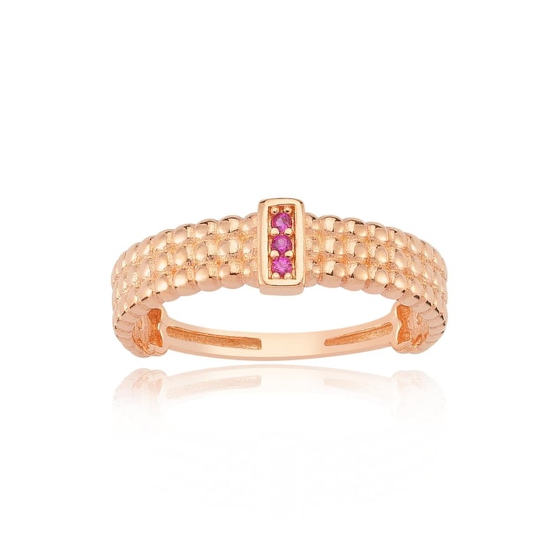 Fuşya Taşlı 3 Sıra Boğum Model Rose Renk Gümüş Yüzük