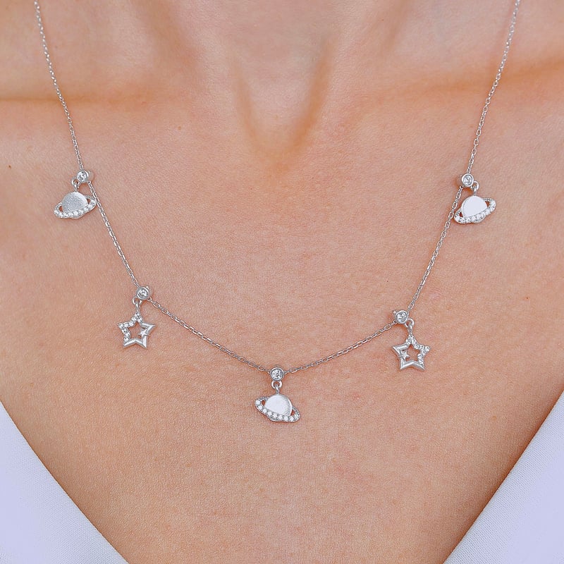 Galaksi Geçidi Choker Gümüş Şans Kolye