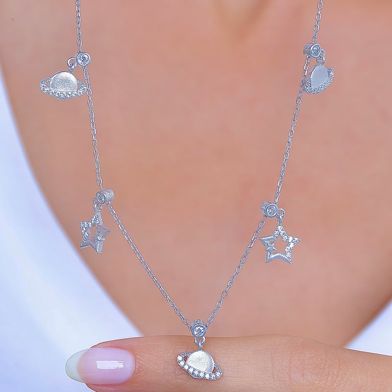 Galaksi Geçidi Choker Gümüş Şans Kolye