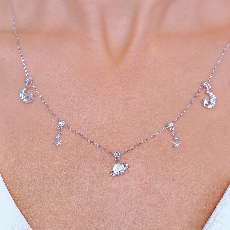 Galaksi Rüyası Choker Gümüş Şans Kolye