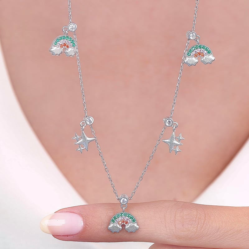 Gökkuşağı Rüyası Choker Gümüş Şans Kolye