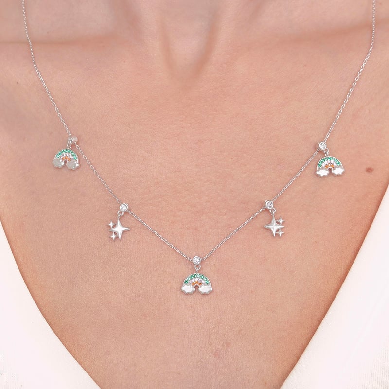 Gökkuşağı Rüyası Choker Gümüş Şans Kolye