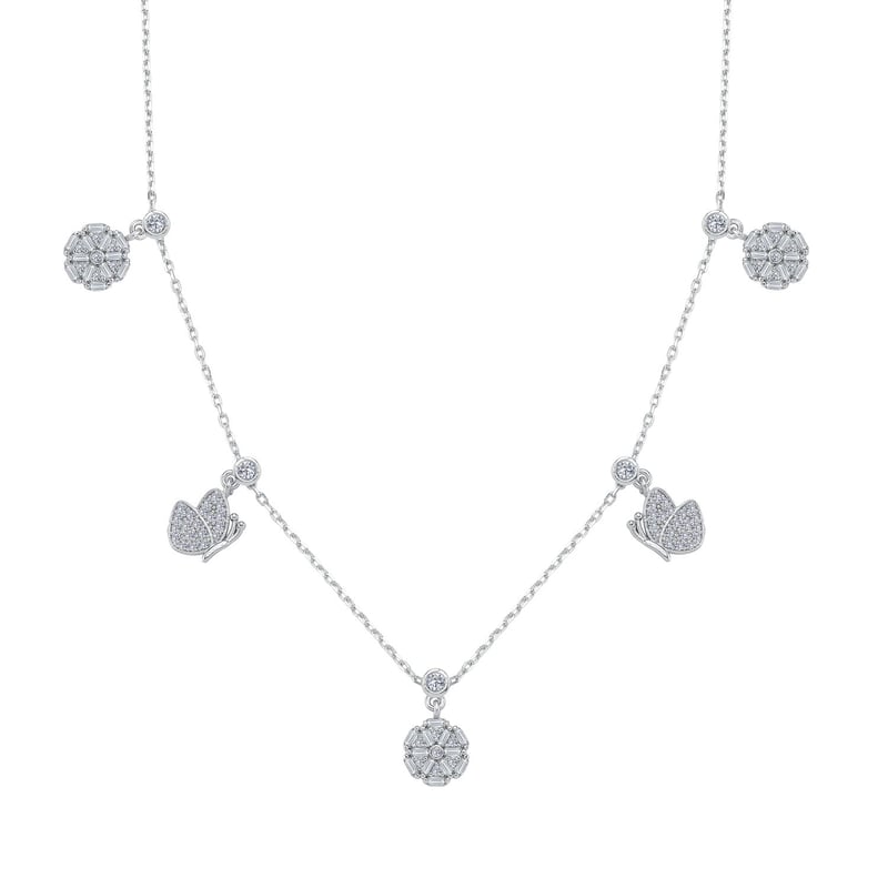 Gül ve Kelebek Choker Gümüş Şans Kolye