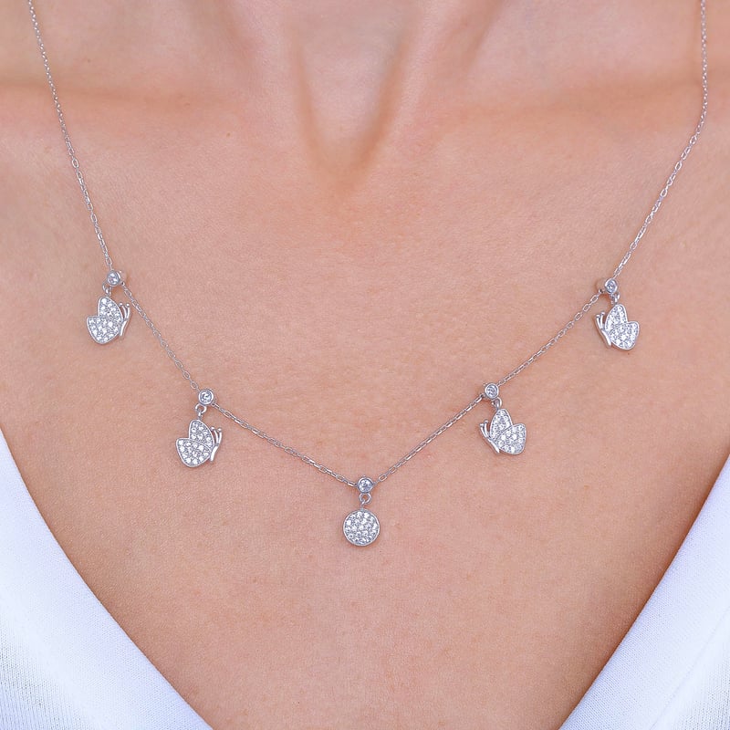 Işıltı Kelebeği Choker Gümüş Şans Kolye