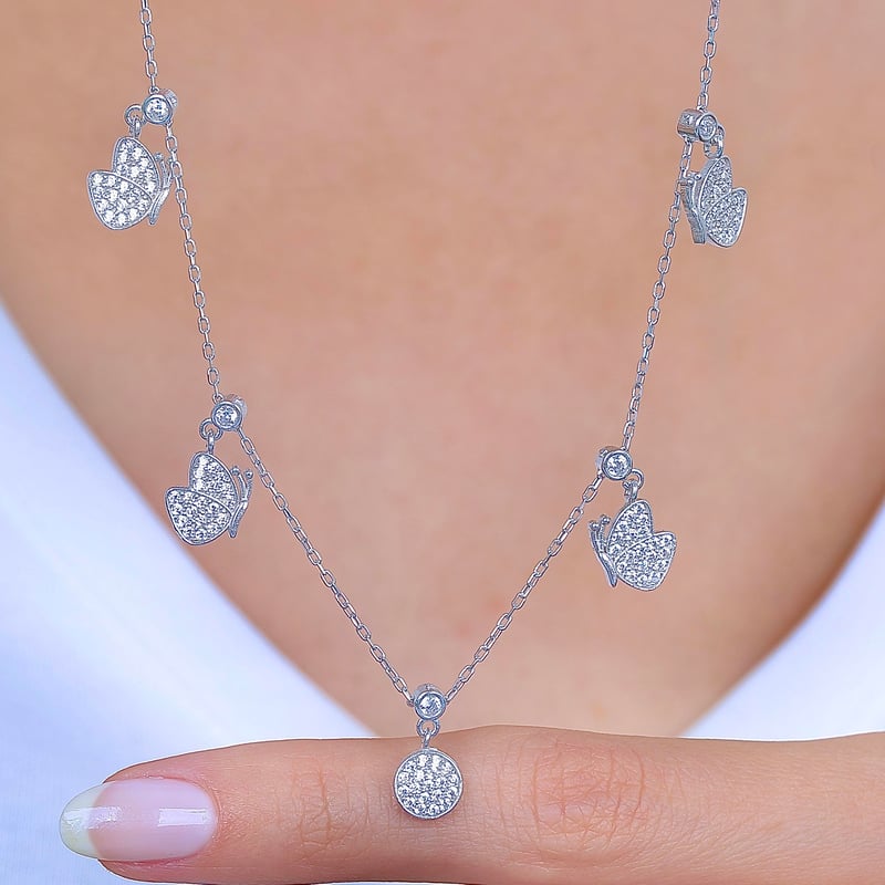 Işıltı Kelebeği Choker Gümüş Şans Kolye