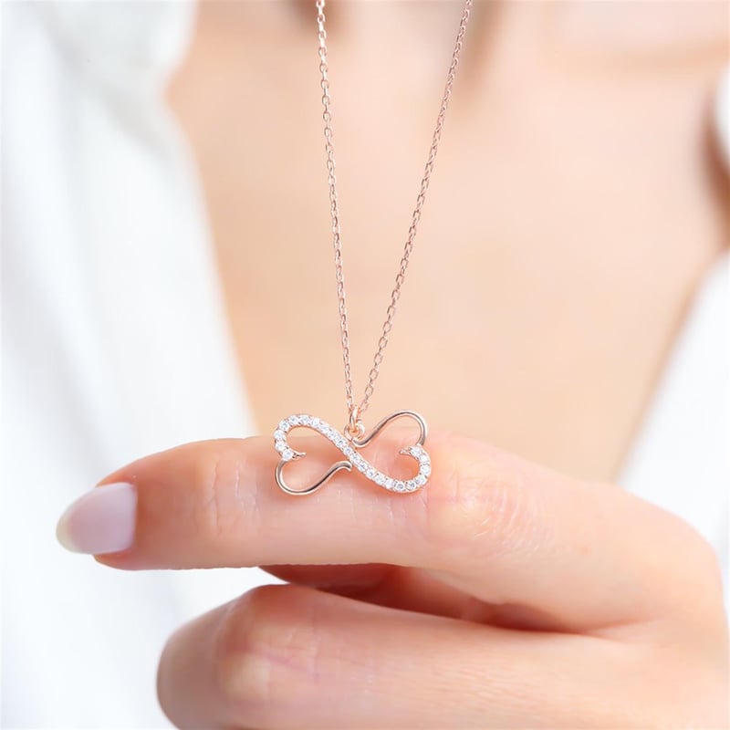 Işıltılı Aşk Sarmalı Rose Renk Gümüş Kolye