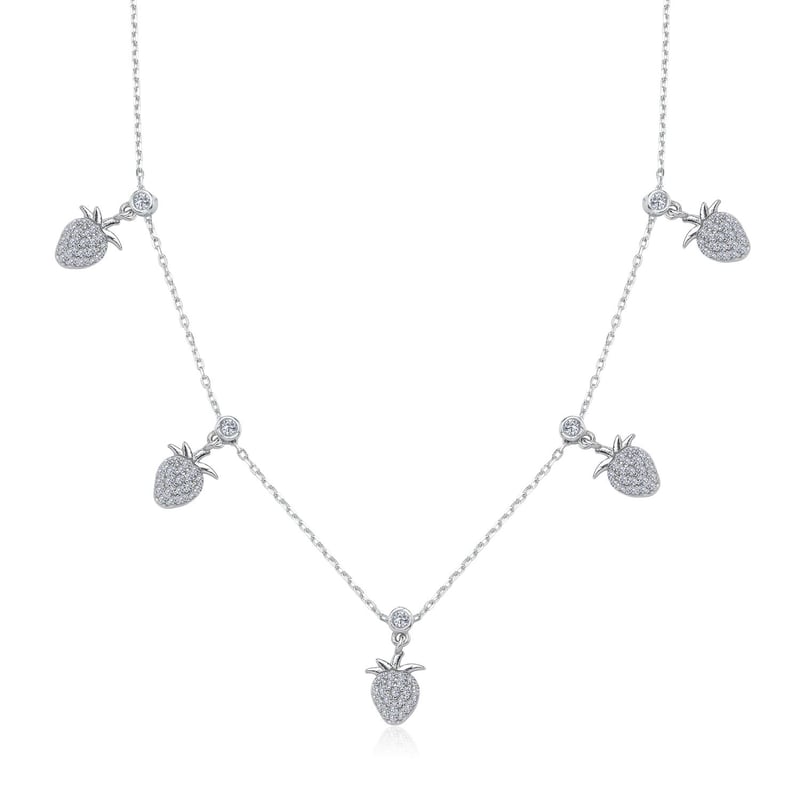 Işıltılı Çilekler Choker Gümüş Şans Kolye