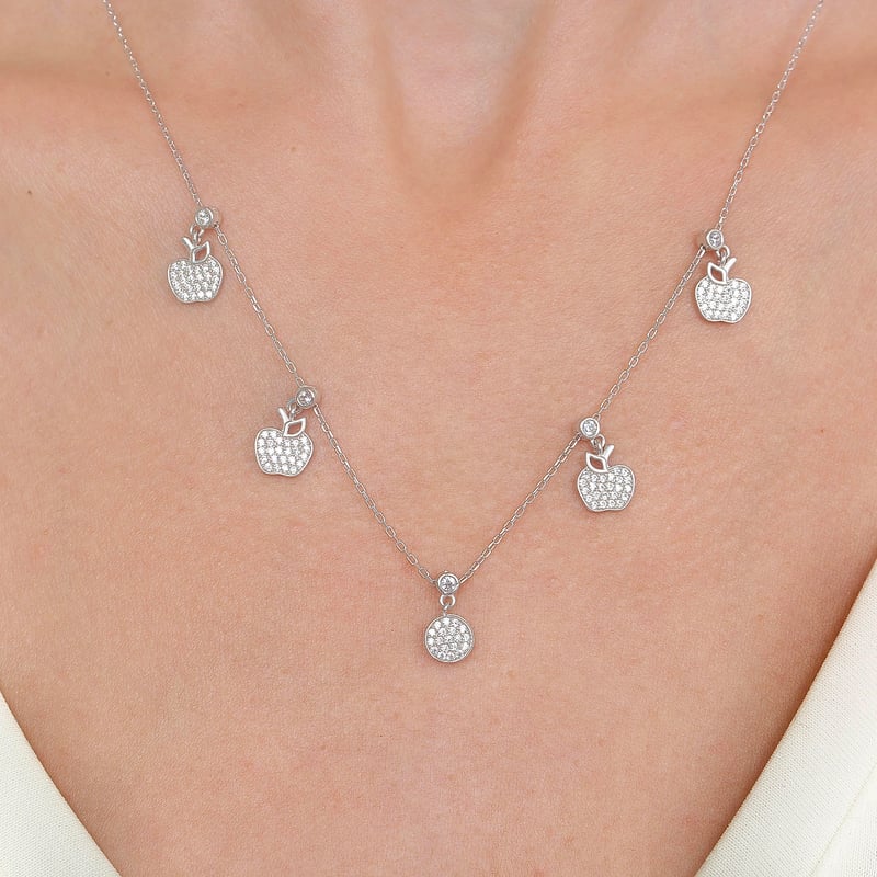 Işıltılı Elmalar Choker Gümüş Şans Kolye