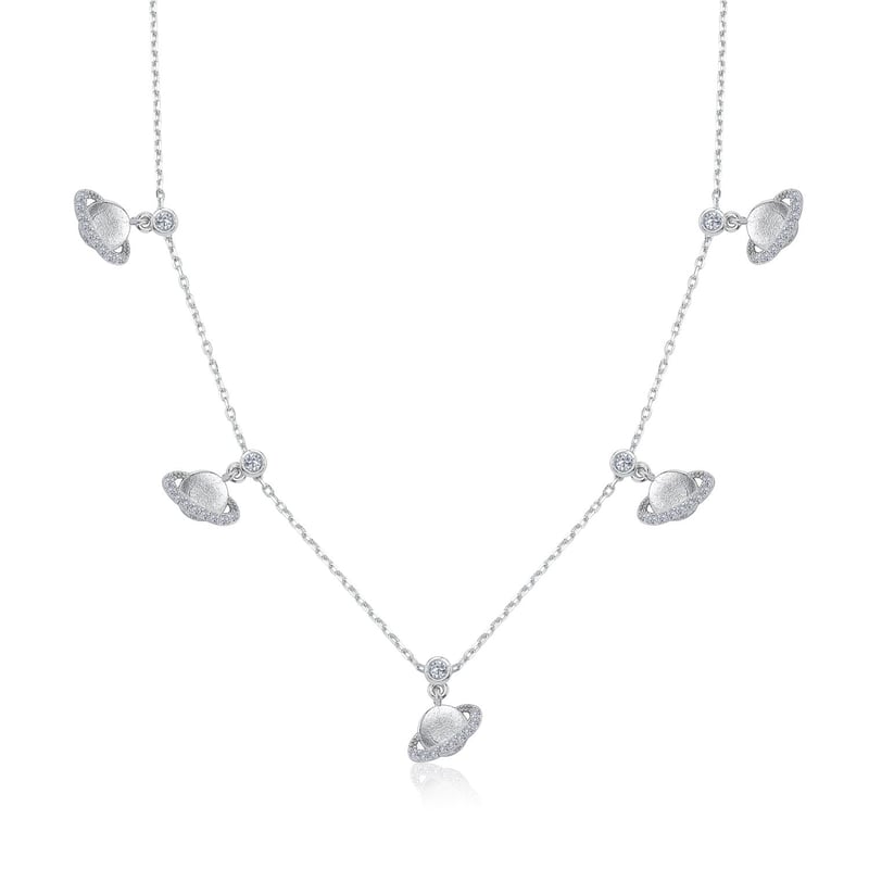 Işıltılı Gezegenler Choker Gümüş Şans Kolye