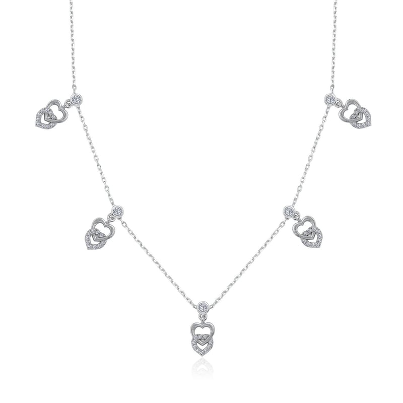 Işıltılı Kalpler Choker Gümüş Şans Kolye