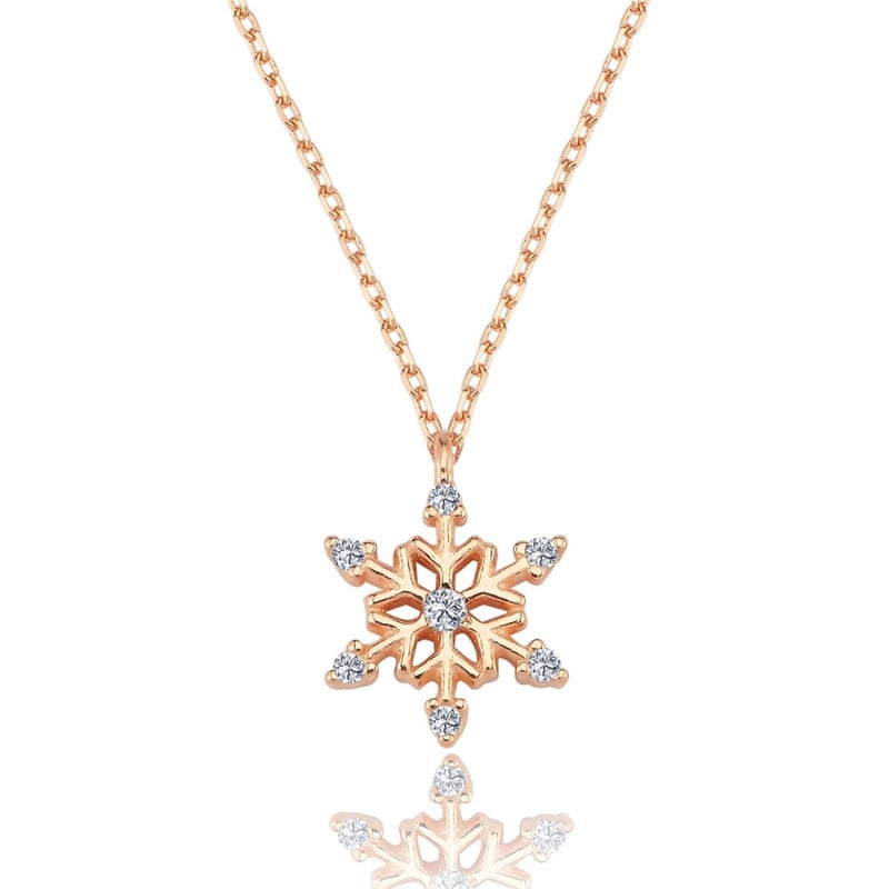 Işıltılı Kar Kristali Rose Renk Gümüş Kolye