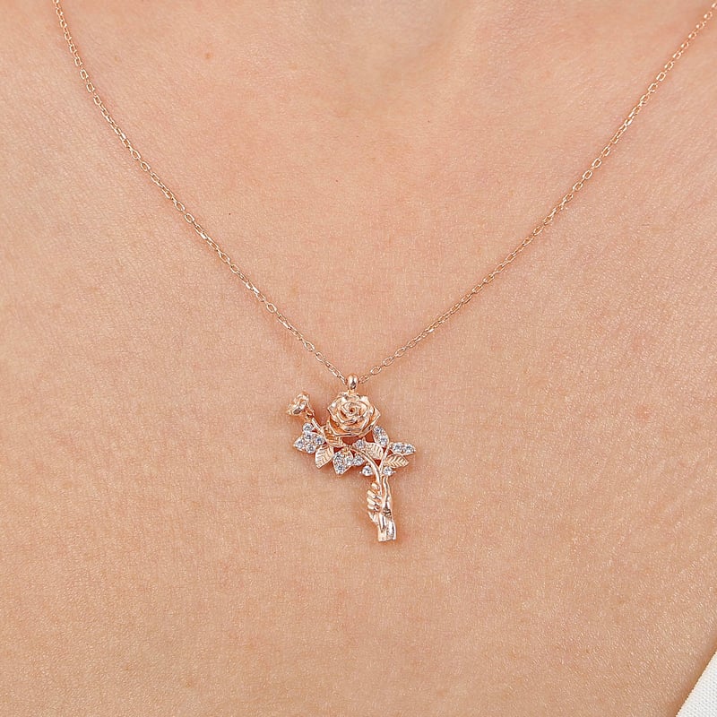Işıltılı Sadakat Buketi Rosegold Gümüş Kolye