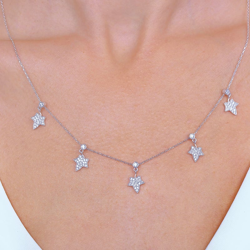 Işıltılı Yapraklar Choker Gümüş Şans Kolye