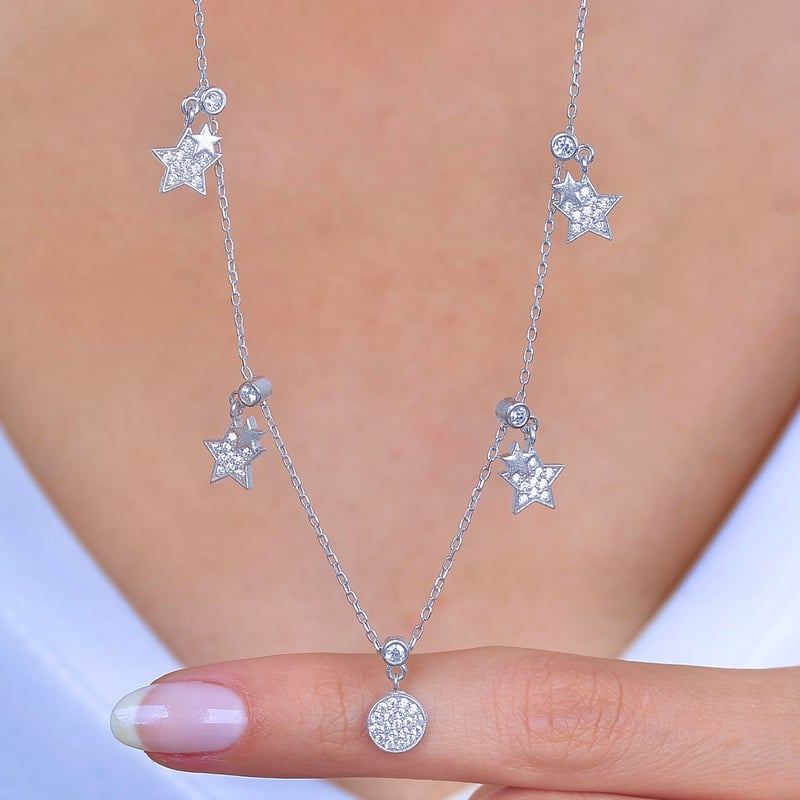 Işıltılı Yıldızlar Choker Gümüş Şans Kolye