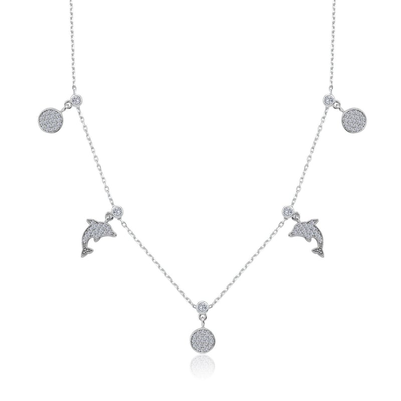 Işıltılı Yunuslar Choker Gümüş Şans Kolye