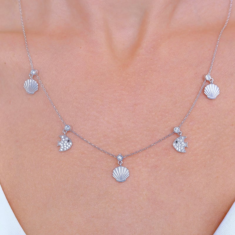 İstiridye Festivali Choker Gümüş Şans Kolye